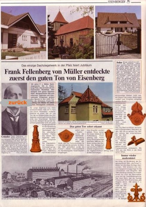 Historischer Zeitungsartikel der F. v. Müller Falzziegelfabrik Eisenberg
