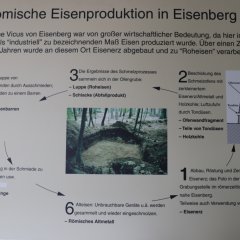 Informationsschild "Die römische Eisenproduktion in Eisenberg" zu finden im Römermuseum
